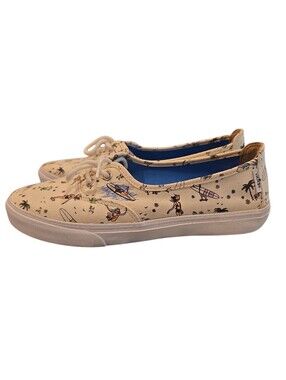 VANS RATA VULC " SUMMER STORIES'" BEIGE WITH TROPICAL PRINT. SIZE 7.
